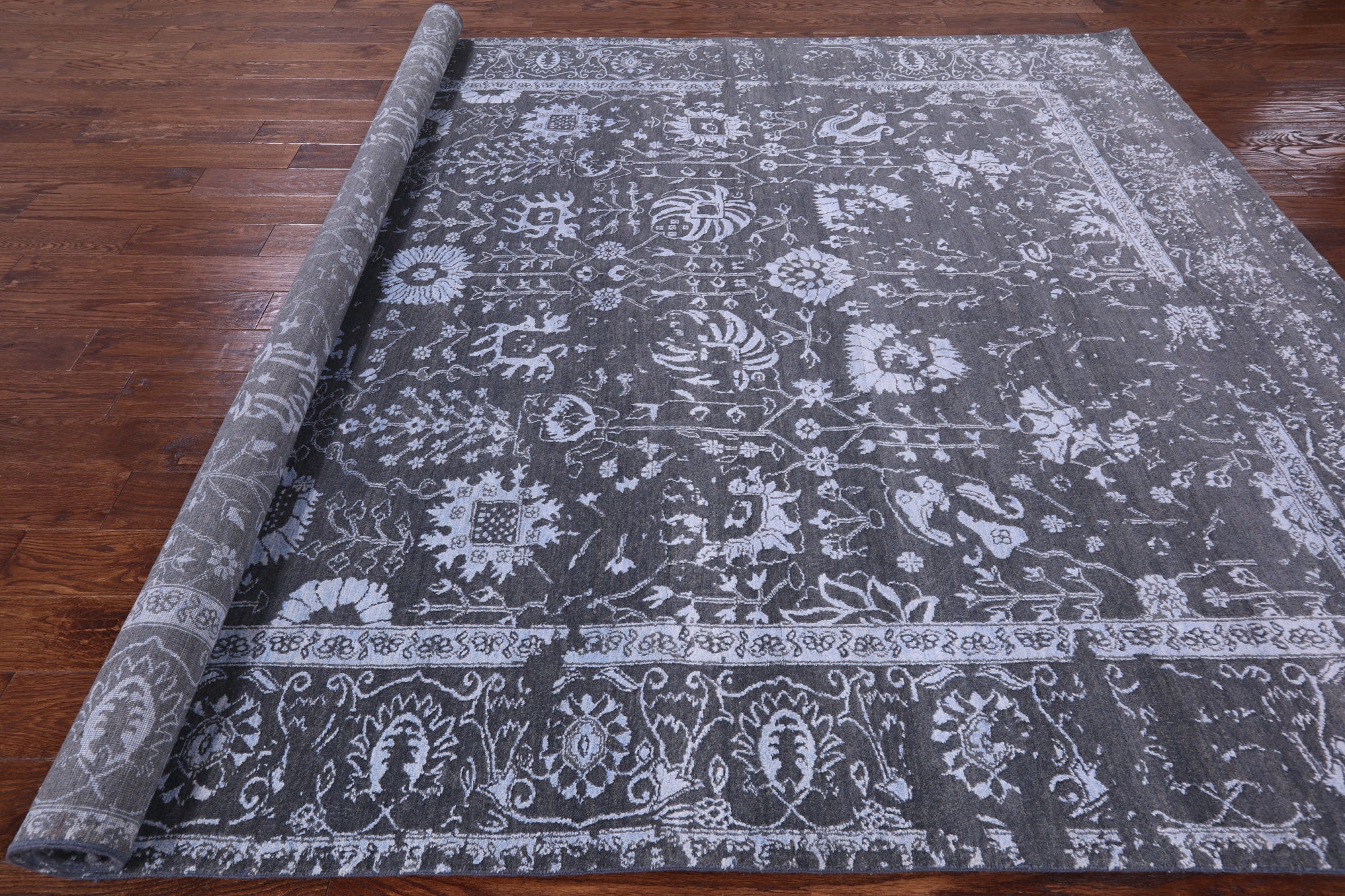 Grey Modern Hand Knotted Wool & Silk Rug - 8' 2" X 10' 0" - Golden Nile