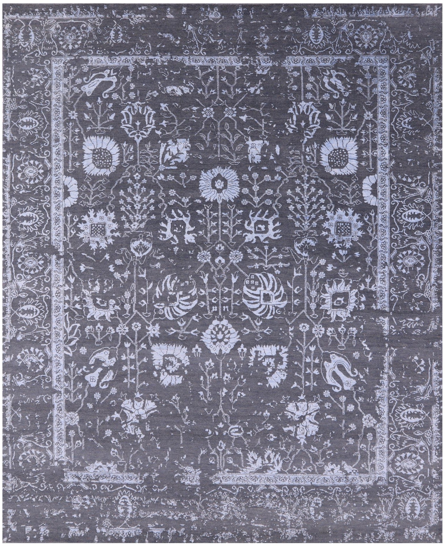 Grey Modern Hand Knotted Wool & Silk Rug - 8' 2" X 10' 0" - Golden Nile