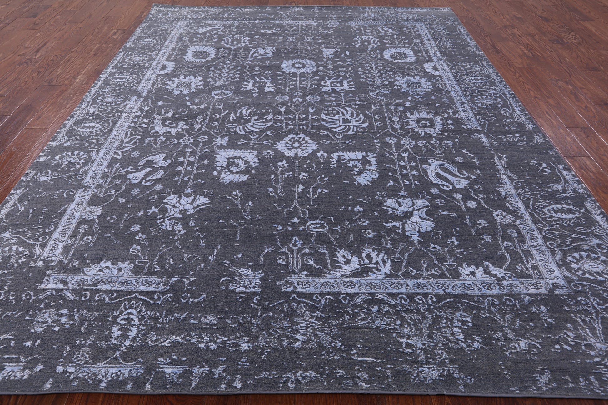 Grey Modern Hand Knotted Wool & Silk Rug - 8' 2" X 10' 0" - Golden Nile