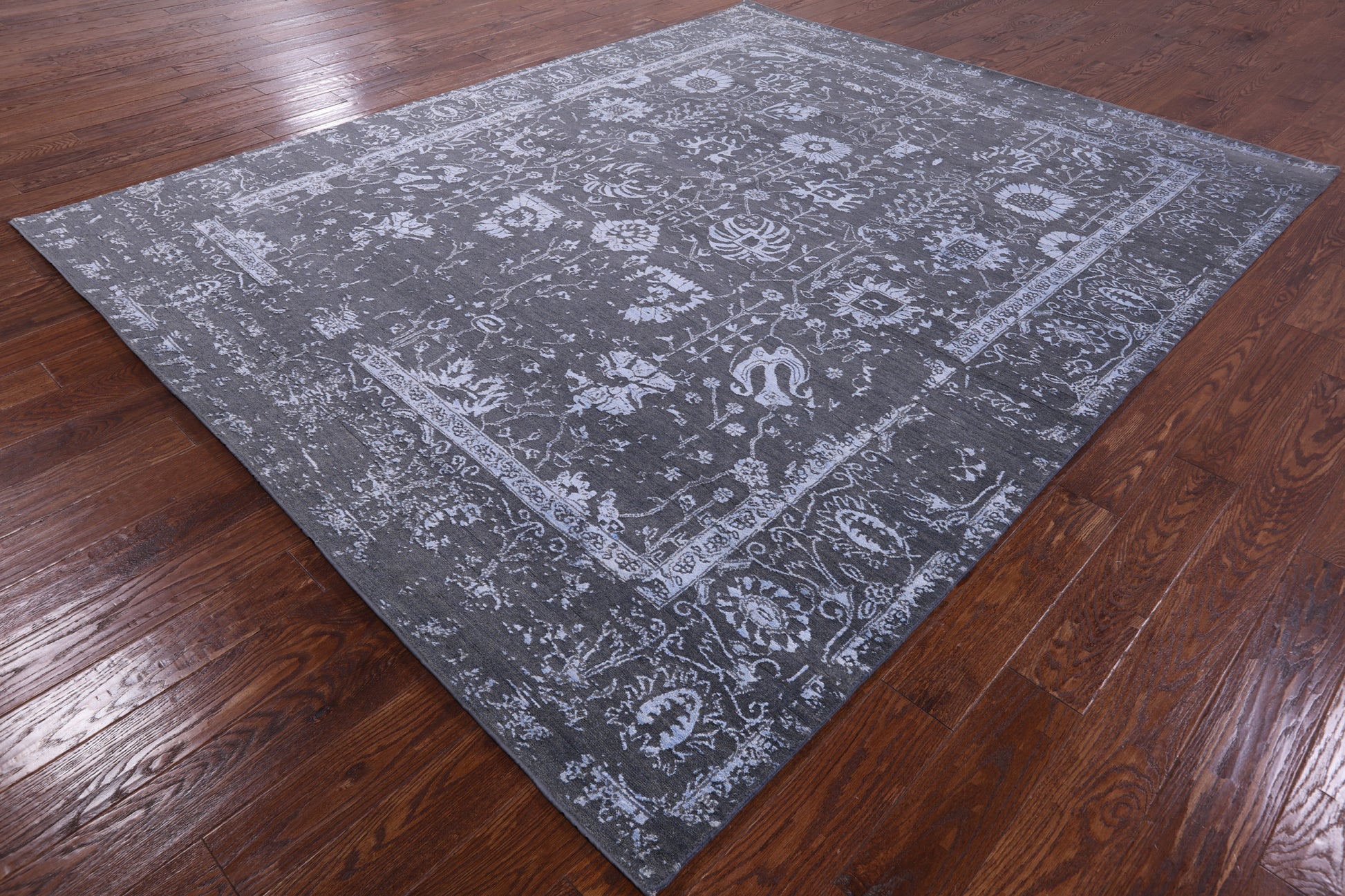 Grey Modern Hand Knotted Wool & Silk Rug - 8' 2" X 10' 0" - Golden Nile