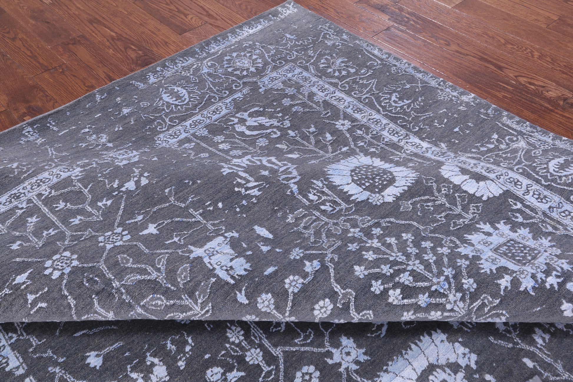 Grey Modern Hand Knotted Wool & Silk Rug - 8' 2" X 10' 0" - Golden Nile