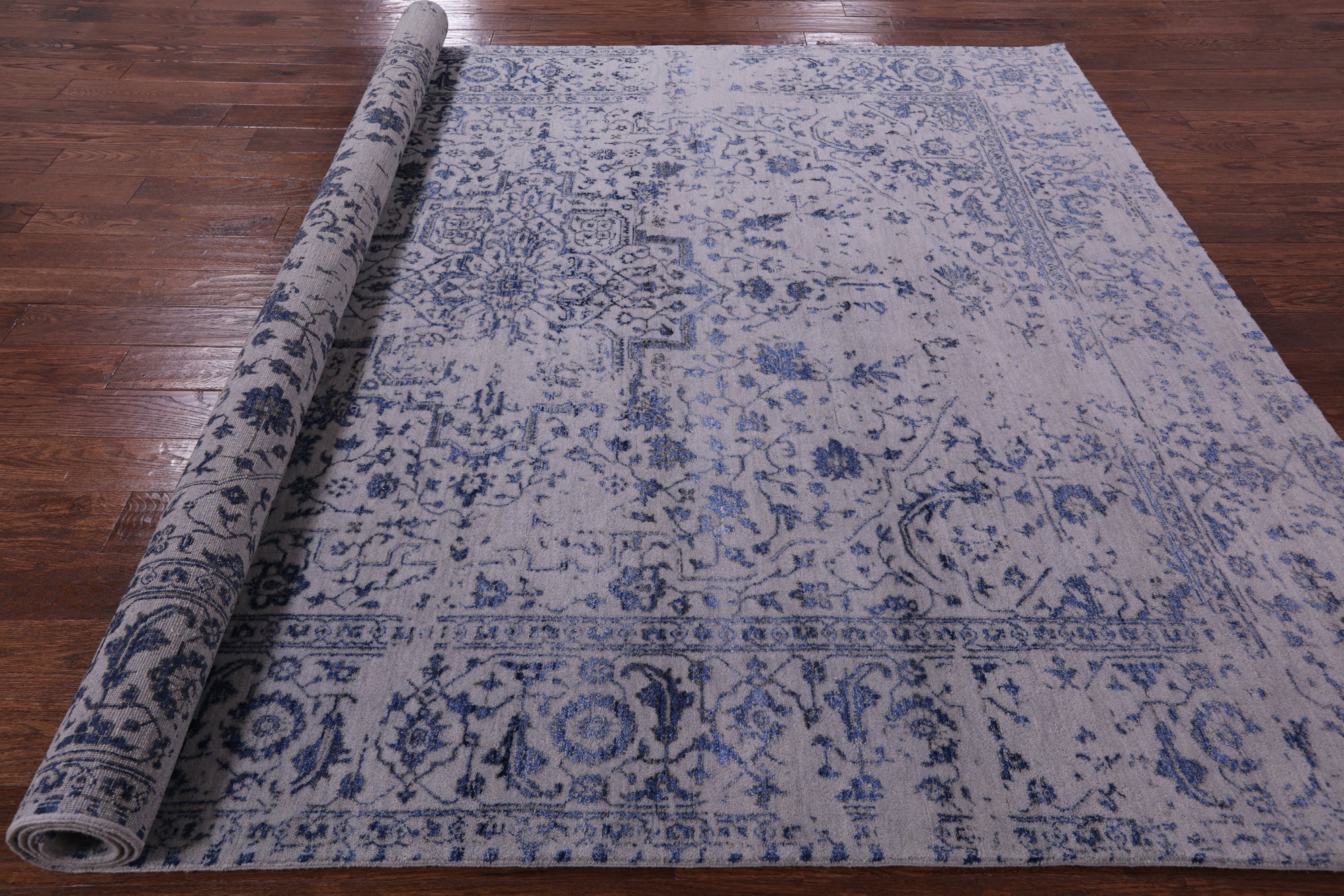 Grey Modern Handmade Wool & Silk Rug - 7' 11" X 10' 1" - Golden Nile