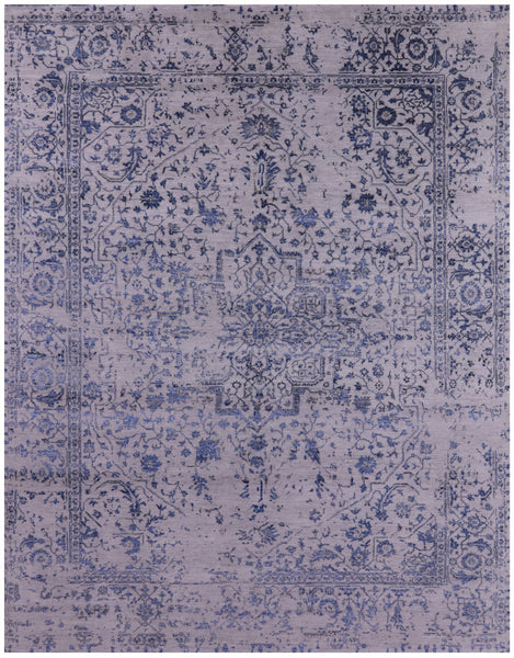 Grey Modern Handmade Wool & Silk Rug - 7' 11" X 10' 1" - Golden Nile