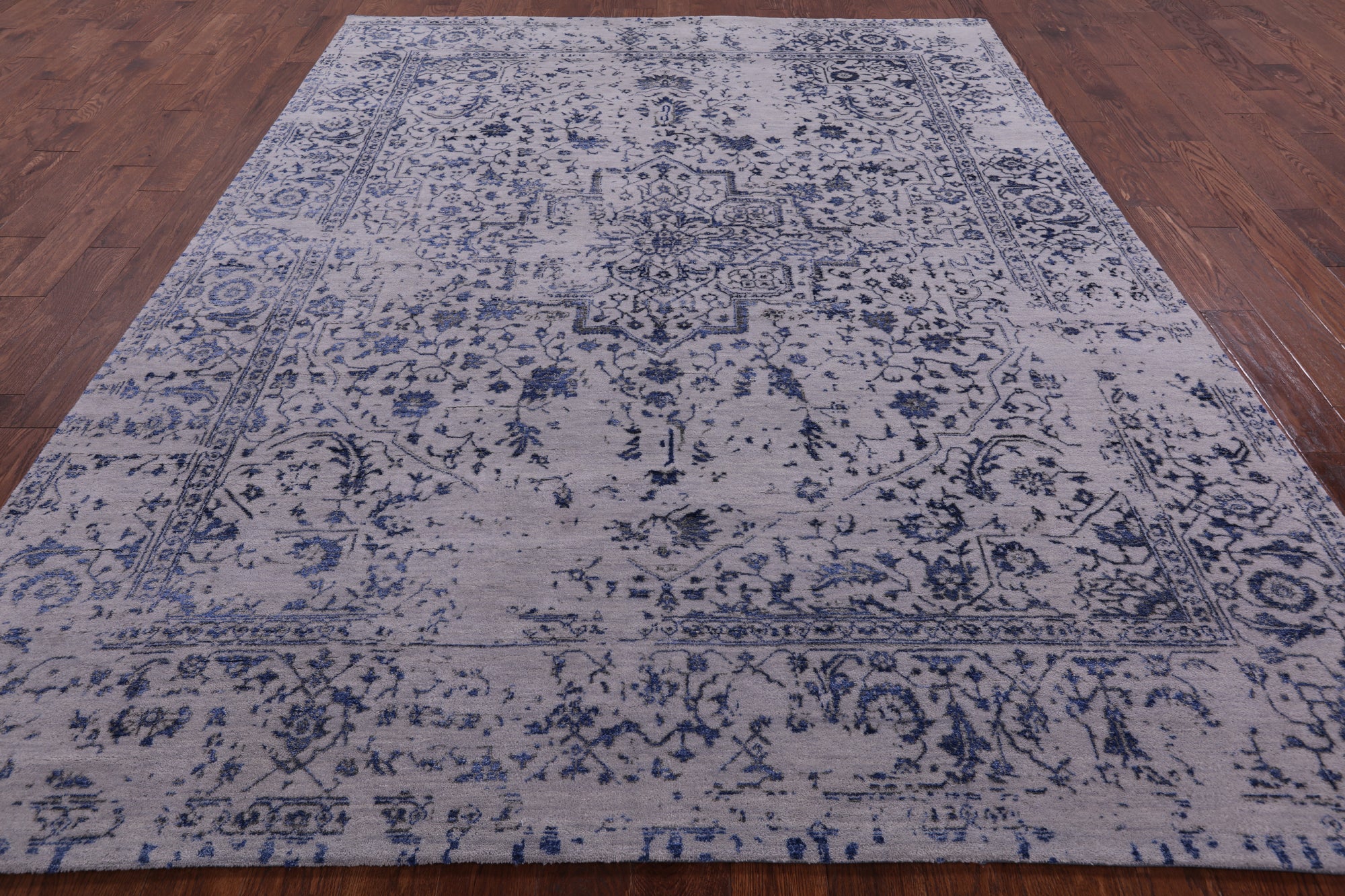 Grey Modern Handmade Wool & Silk Rug - 7' 11" X 10' 1" - Golden Nile