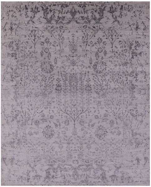 Grey Modern Handmade Wool & Silk Rug - 8' 1" X 10' 1" - Golden Nile