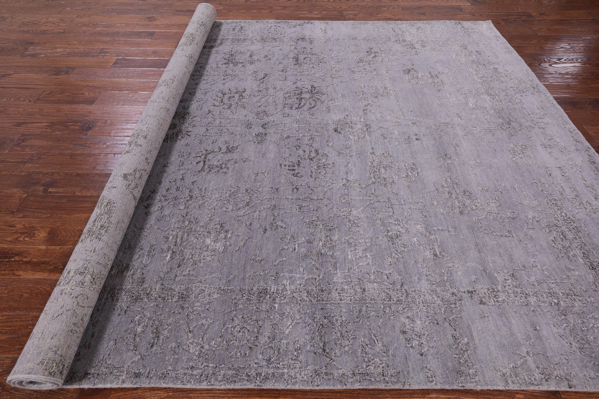 Grey Modern Handmade Wool & Silk Rug - 8' 0" X 10' 1" - Golden Nile