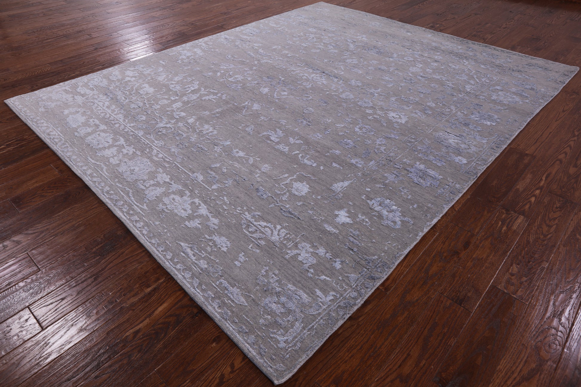 Grey Modern Hand Knotted Wool & Silk Rug - 8' 1" X 10' 0" - Golden Nile