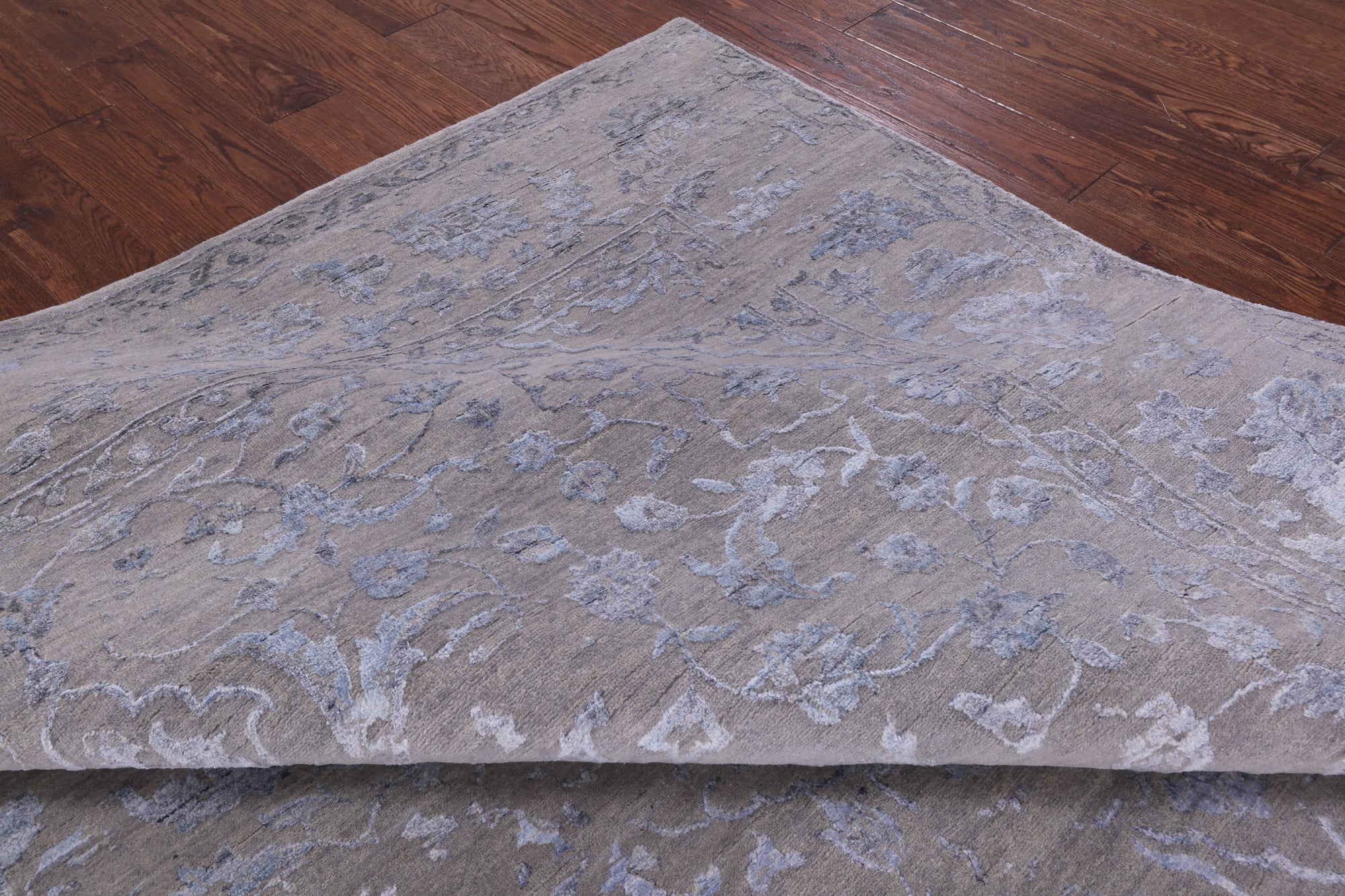 Grey Modern Hand Knotted Wool & Silk Rug - 8' 1" X 10' 0" - Golden Nile