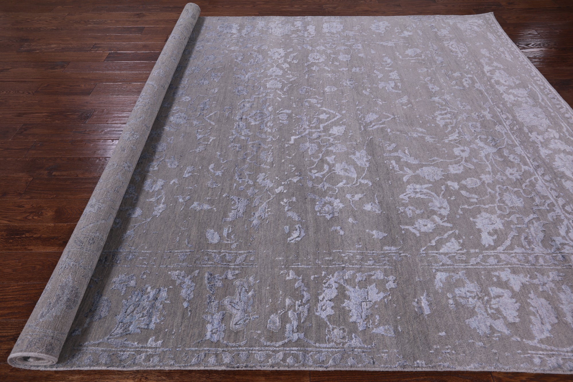 Grey Modern Hand Knotted Wool & Silk Rug - 8' 1" X 10' 0" - Golden Nile