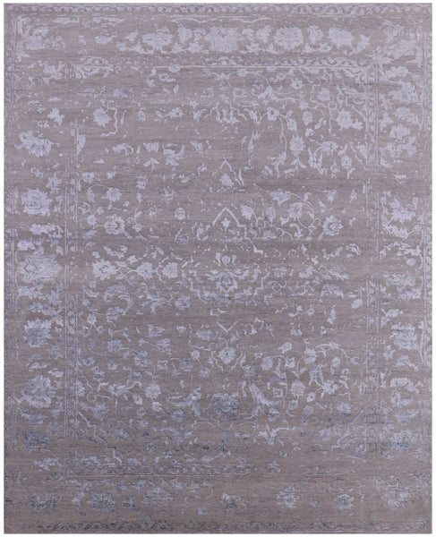 Grey Modern Hand Knotted Wool & Silk Rug - 8' 1" X 10' 0" - Golden Nile