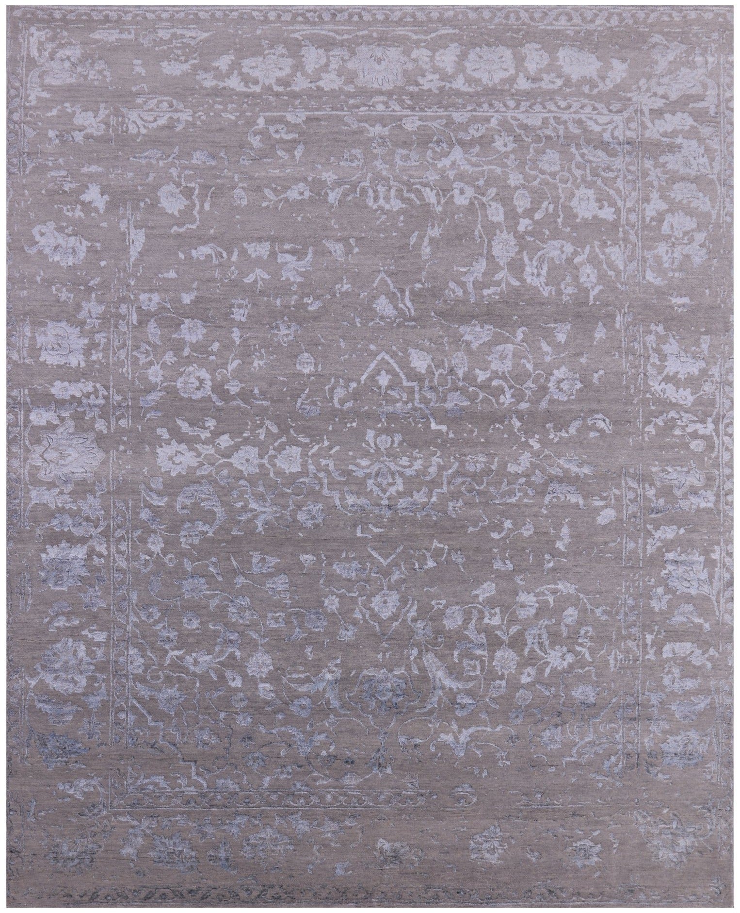 Grey Modern Hand Knotted Wool & Silk Rug - 8' 1" X 10' 0" - Golden Nile