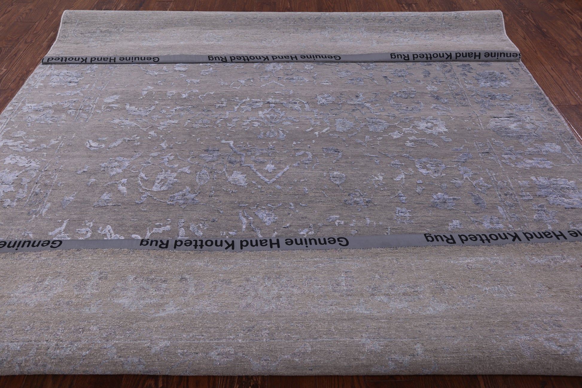 Grey Modern Hand Knotted Wool & Silk Rug - 8' 1" X 10' 0" - Golden Nile