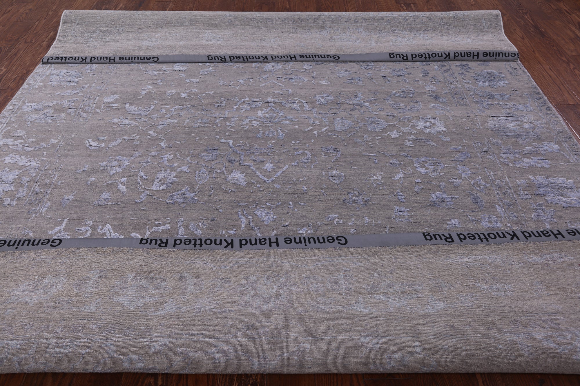 Grey Modern Hand Knotted Wool & Silk Rug - 8' 1" X 10' 0" - Golden Nile