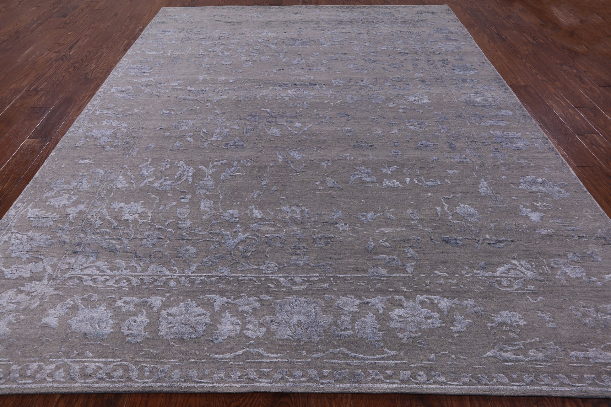 Grey Modern Hand Knotted Wool & Silk Rug - 8' 1" X 10' 0" - Golden Nile