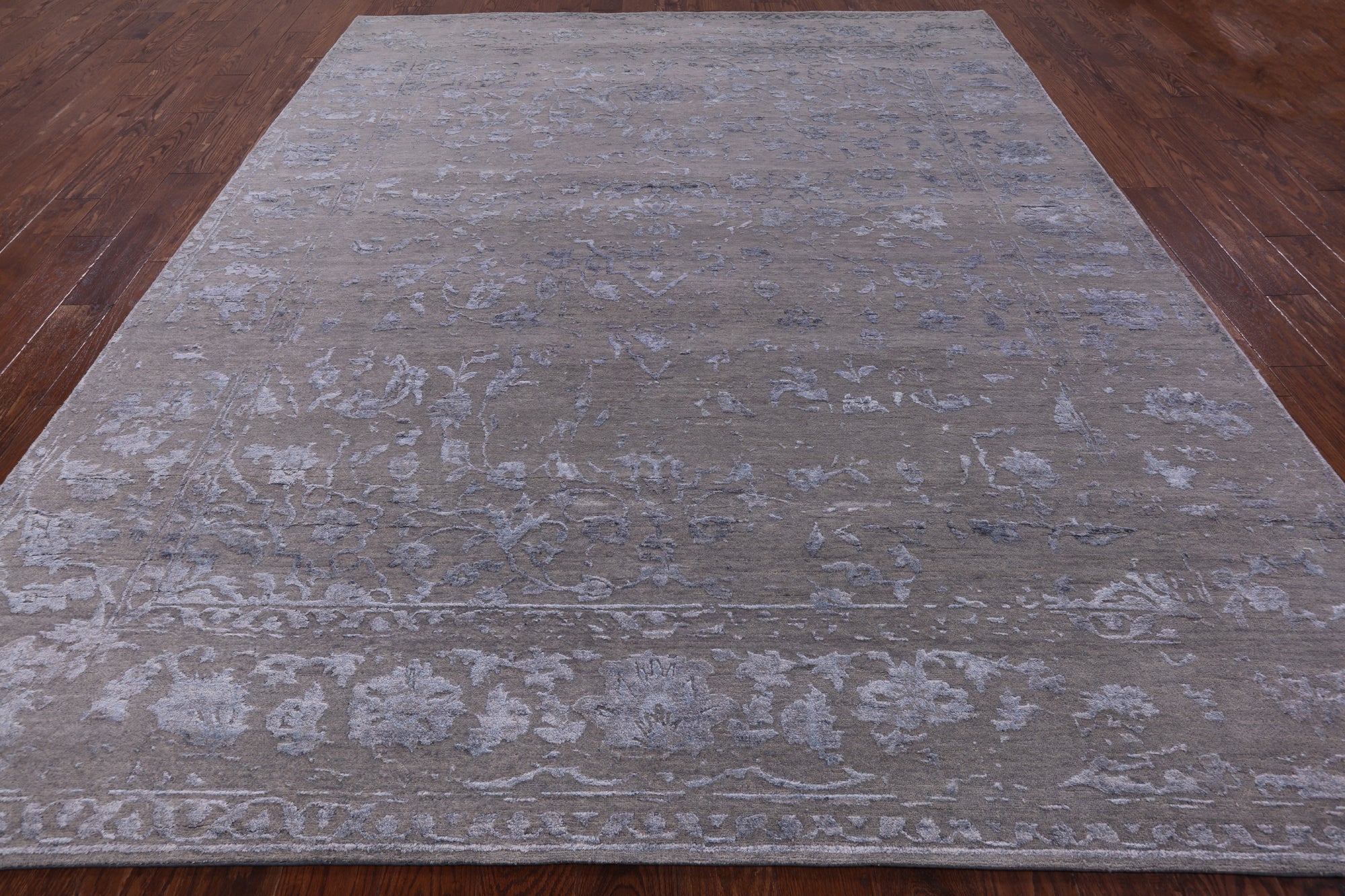 Grey Modern Hand Knotted Wool & Silk Rug - 8' 1" X 10' 0" - Golden Nile