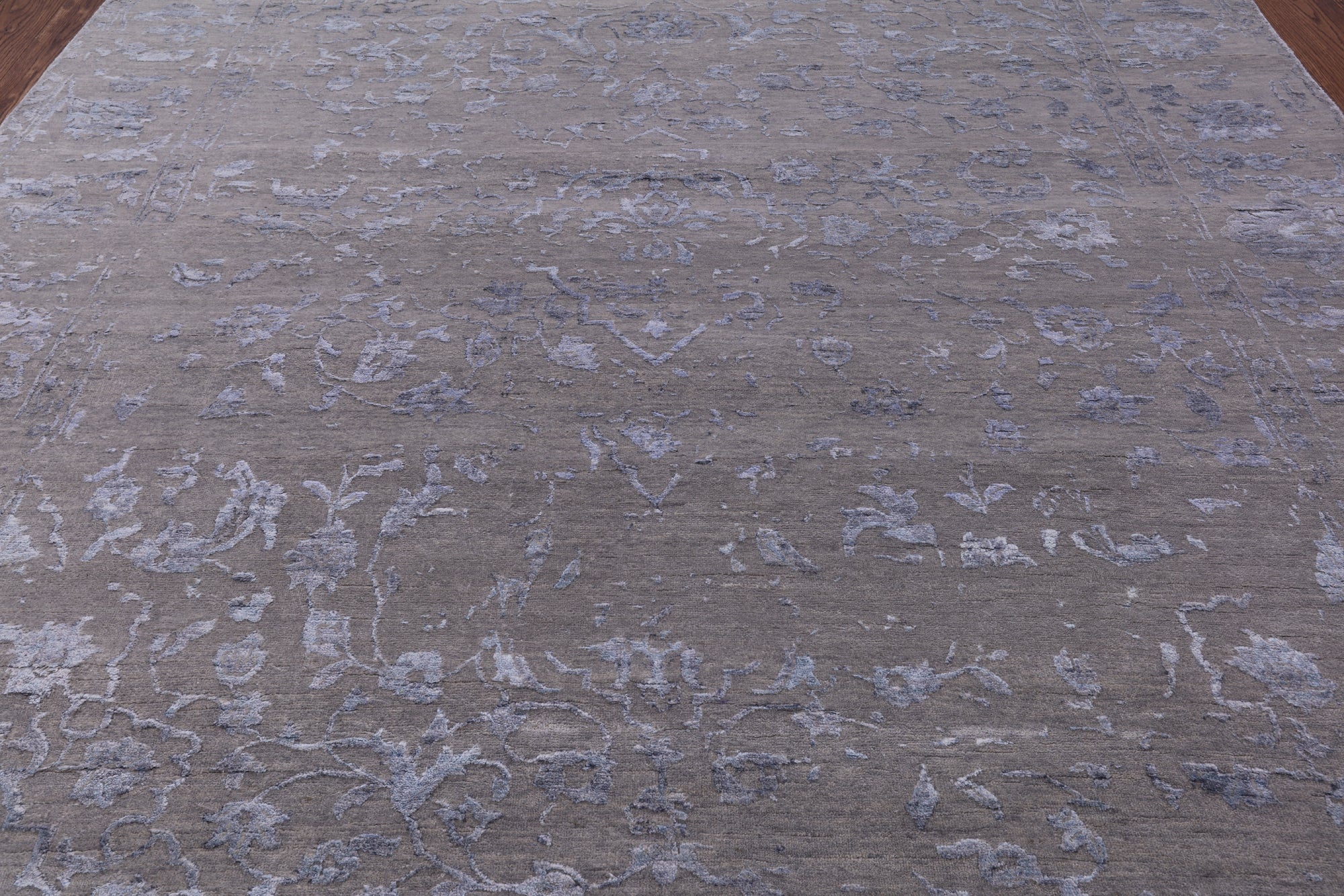 Grey Modern Hand Knotted Wool & Silk Rug - 8' 1" X 10' 0" - Golden Nile