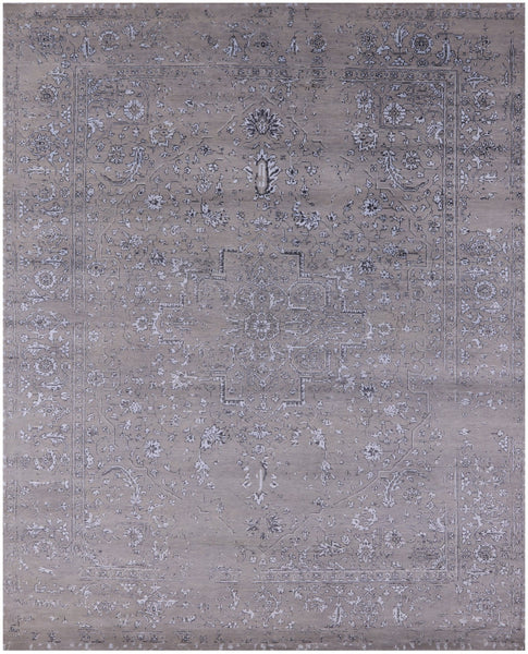 Grey Modern Handmade Wool & Silk Rug - 8' 2" X 10' 1" - Golden Nile