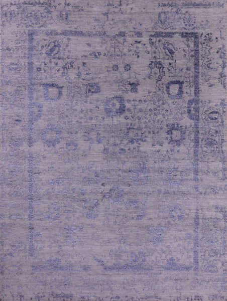 Grey Modern Hand Knotted Wool & Silk Rug - 9' 1" X 12' 1" - Golden Nile