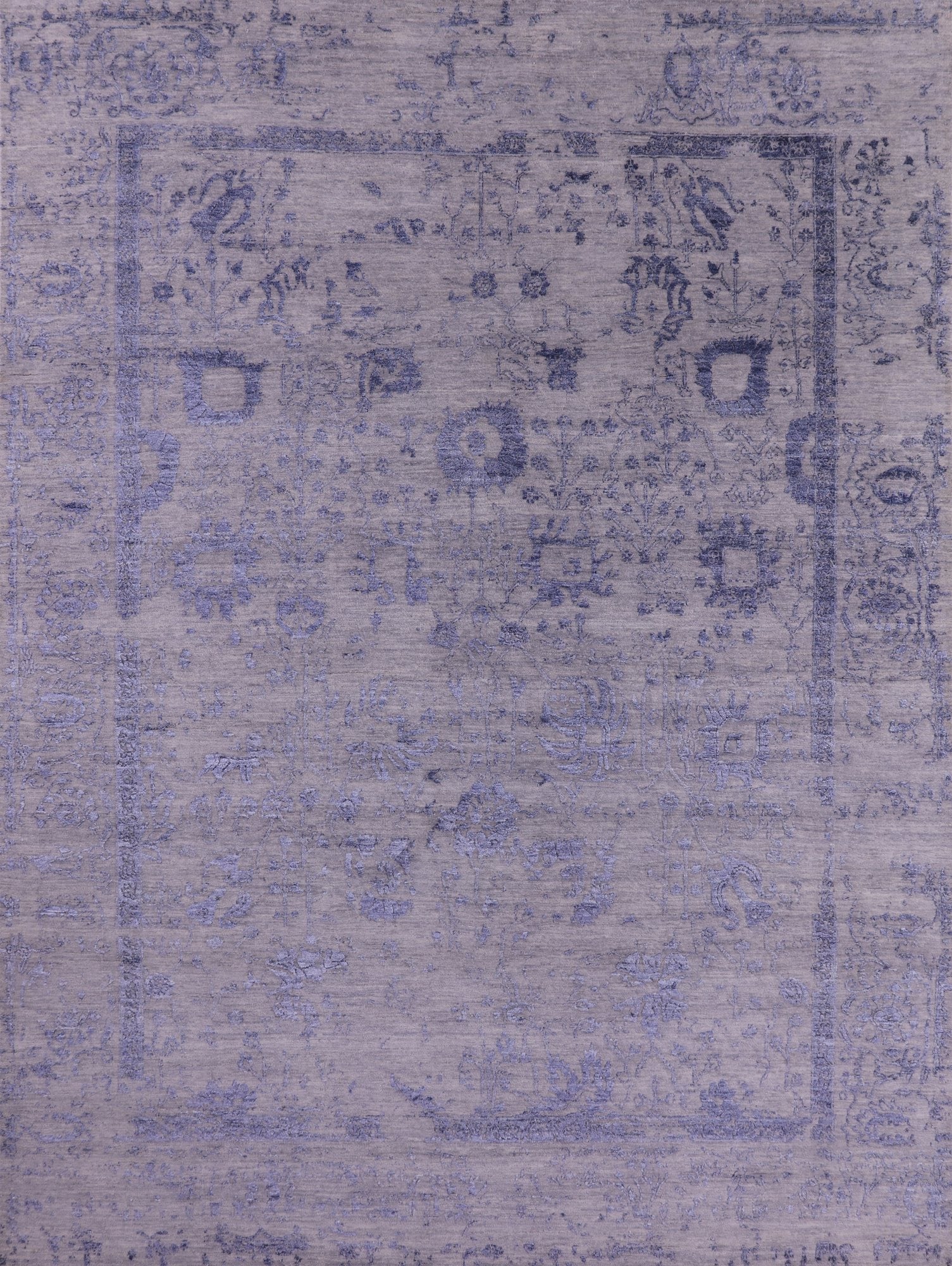Grey Modern Hand Knotted Wool & Silk Rug - 9' 1" X 12' 1" - Golden Nile