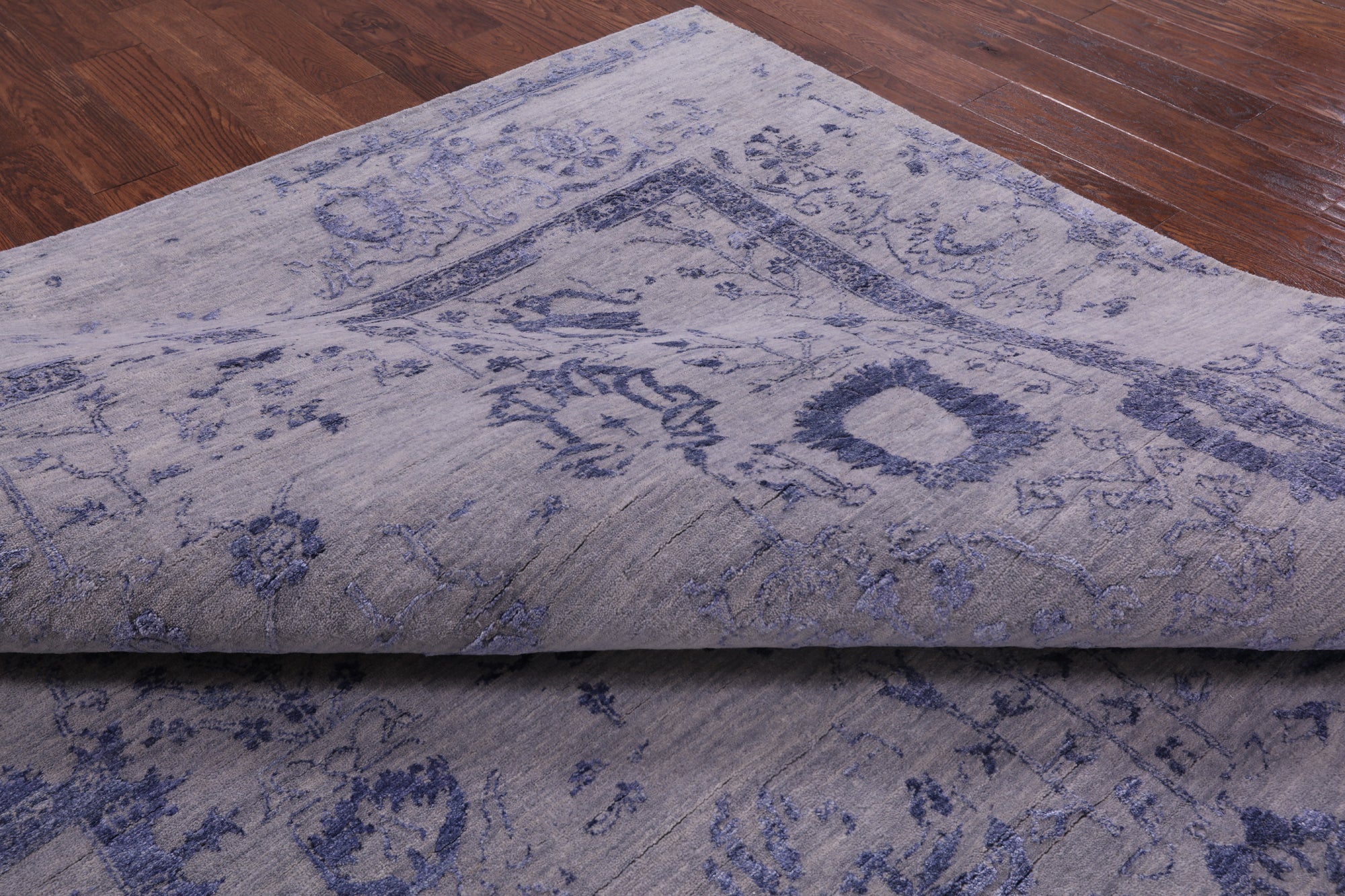 Grey Modern Hand Knotted Wool & Silk Rug - 9' 1" X 12' 1" - Golden Nile