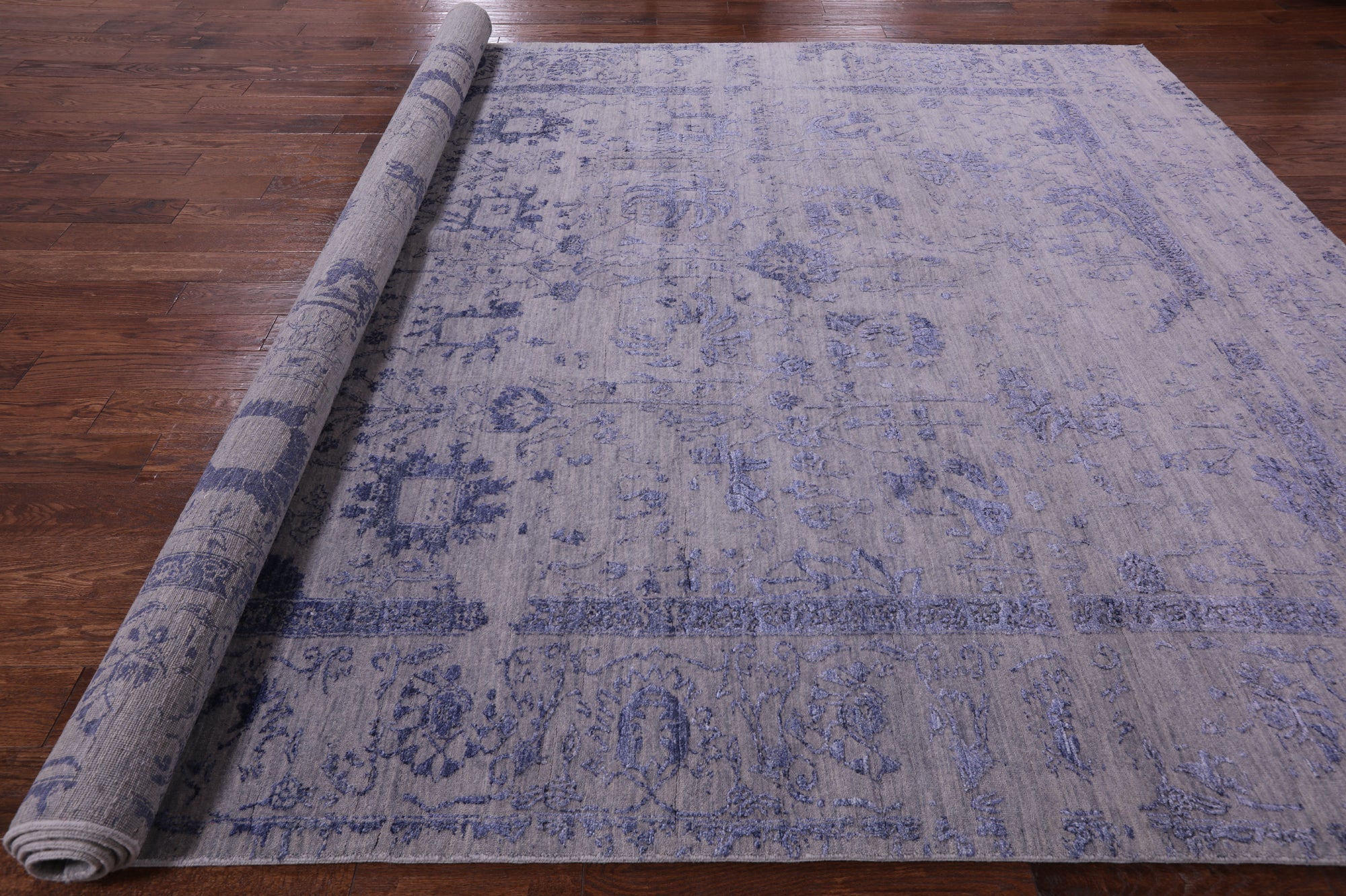 Grey Modern Hand Knotted Wool & Silk Rug - 9' 1" X 12' 1" - Golden Nile