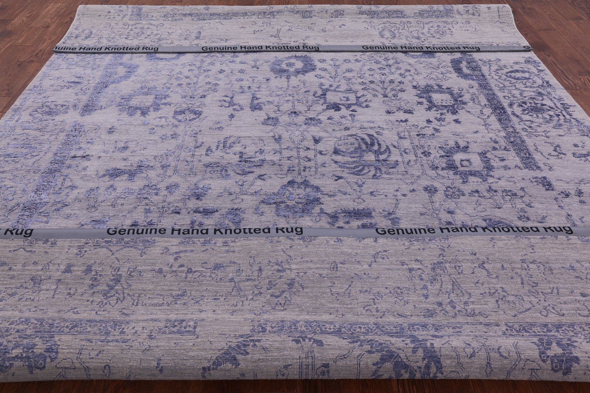 Grey Modern Hand Knotted Wool & Silk Rug - 9' 1" X 12' 1" - Golden Nile