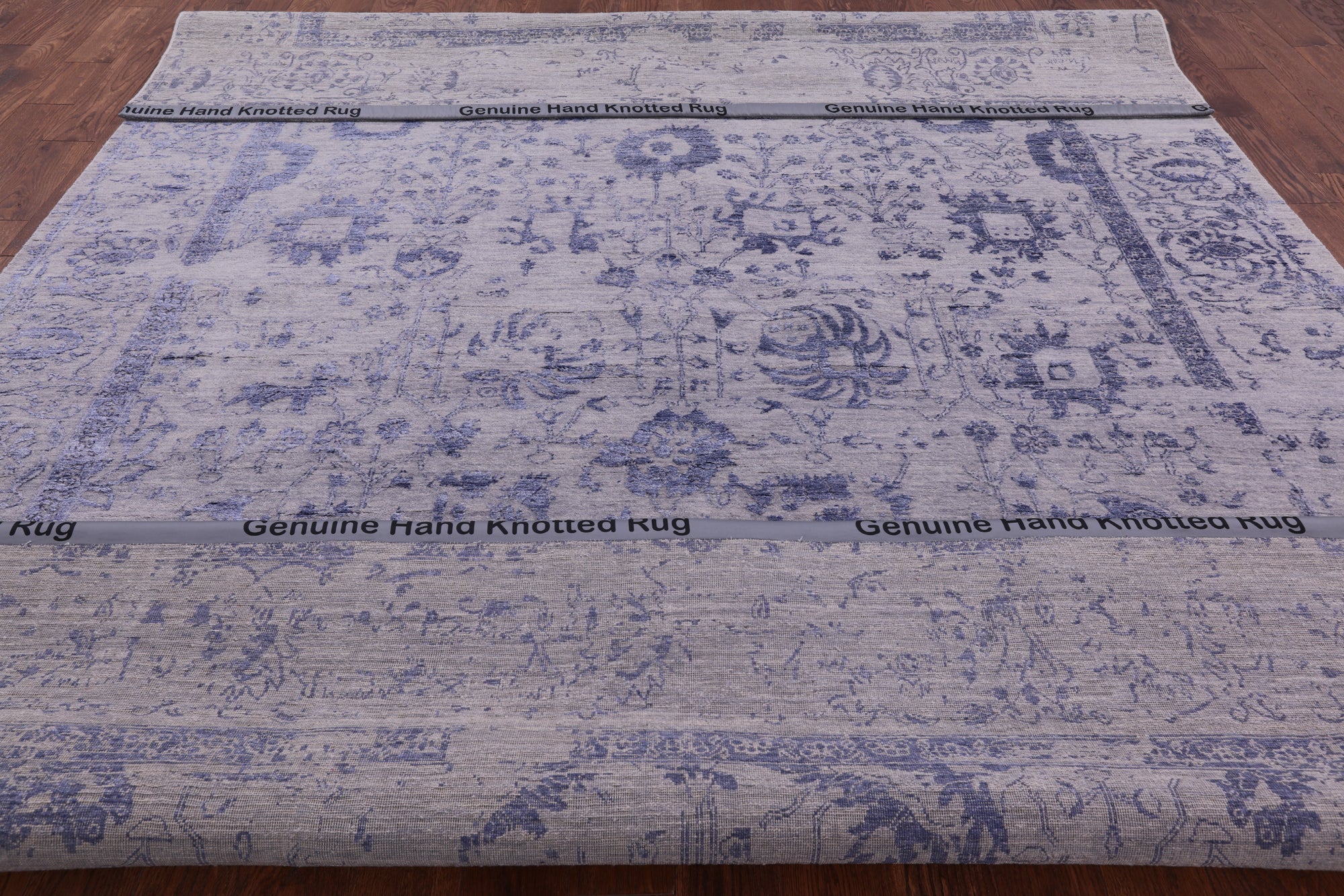 Grey Modern Hand Knotted Wool & Silk Rug - 9' 1" X 12' 1" - Golden Nile