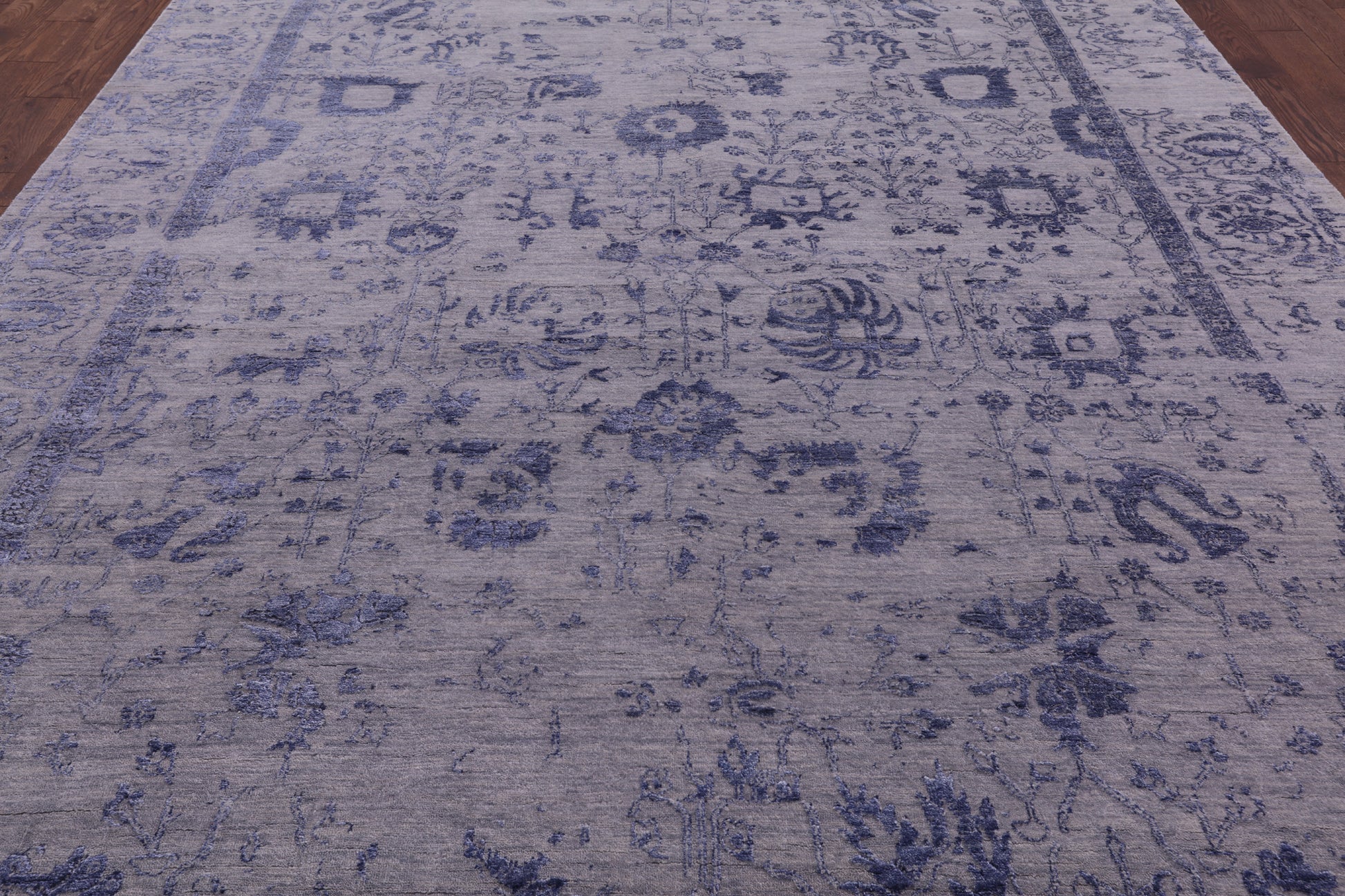 Grey Modern Hand Knotted Wool & Silk Rug - 9' 1" X 12' 1" - Golden Nile