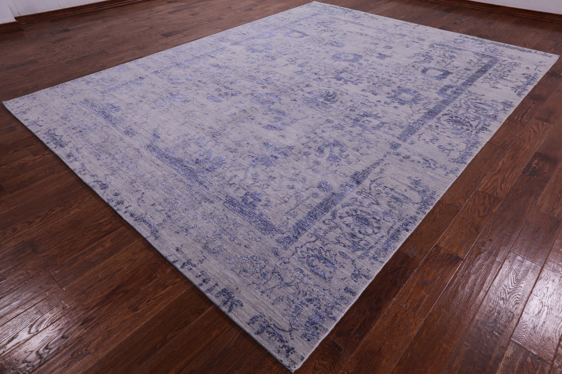 Grey Modern Hand Knotted Wool & Silk Rug - 9' 1" X 12' 1" - Golden Nile