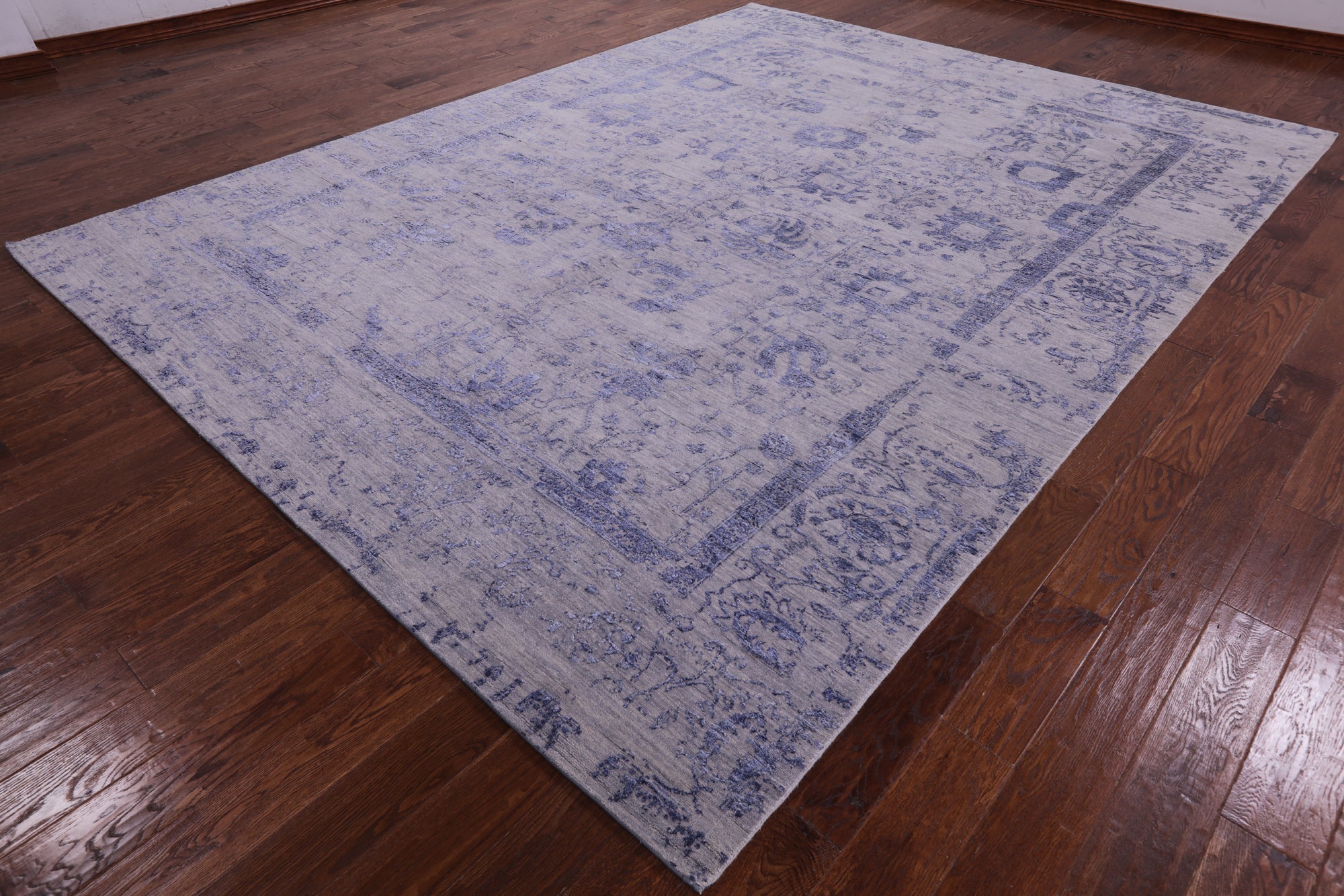Grey Modern Hand Knotted Wool & Silk Rug - 9' 1" X 12' 1" - Golden Nile