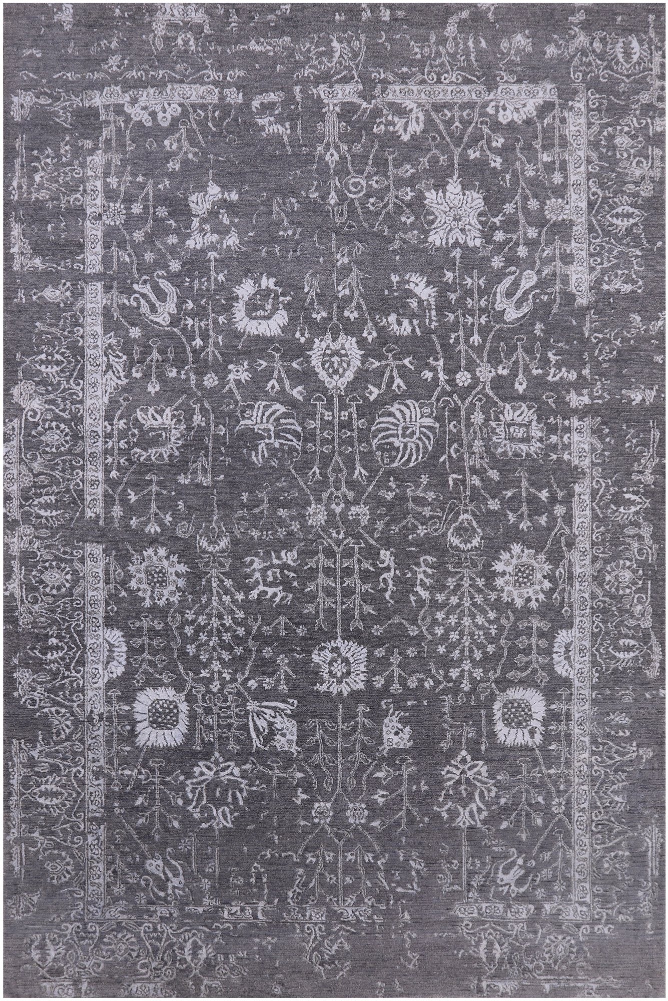 Grey Modern Handmade Wool & Silk Rug - 6' 1" X 9' 1" - Golden Nile