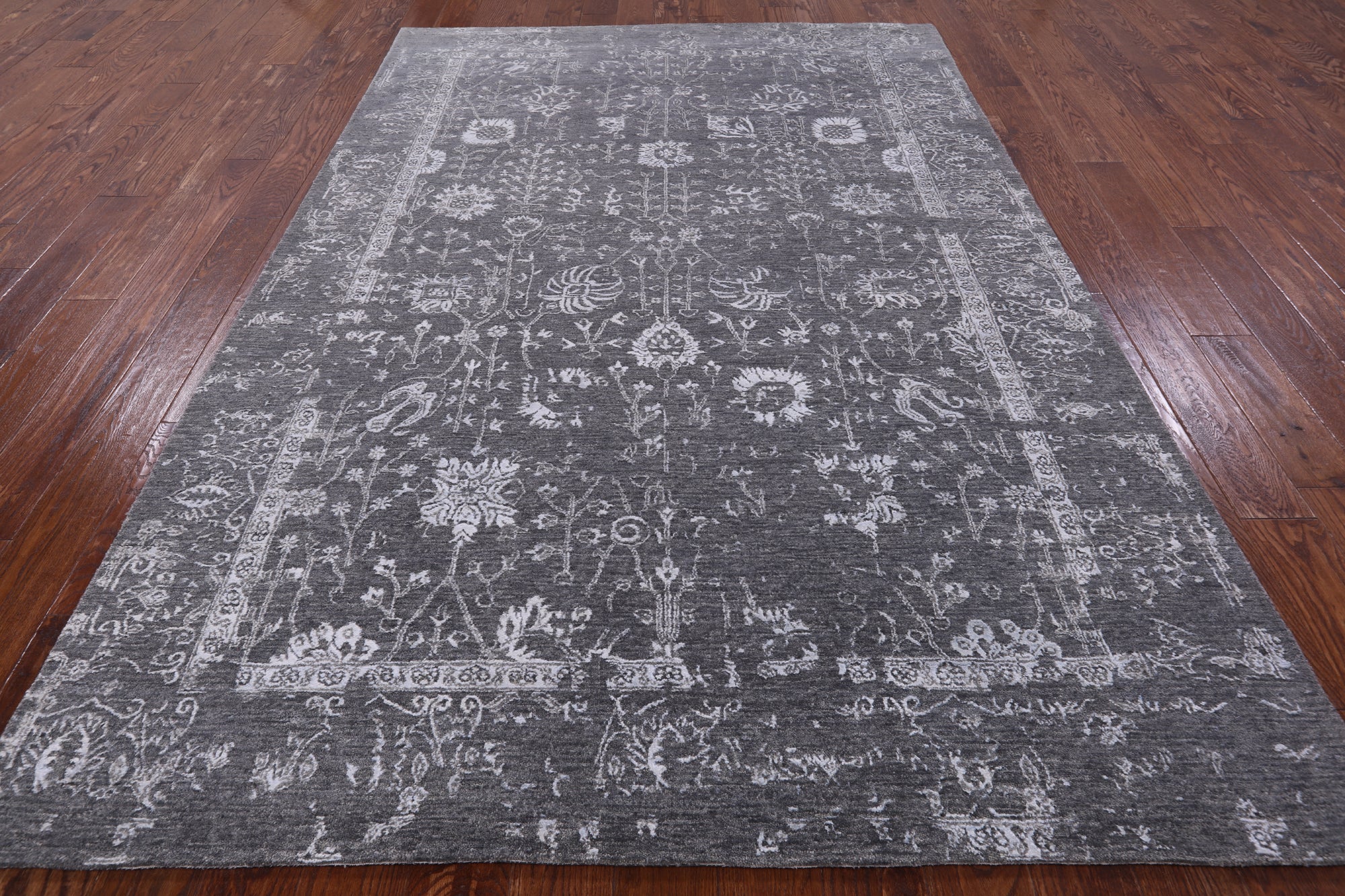 Grey Modern Handmade Wool & Silk Rug - 6' 1" X 9' 1" - Golden Nile