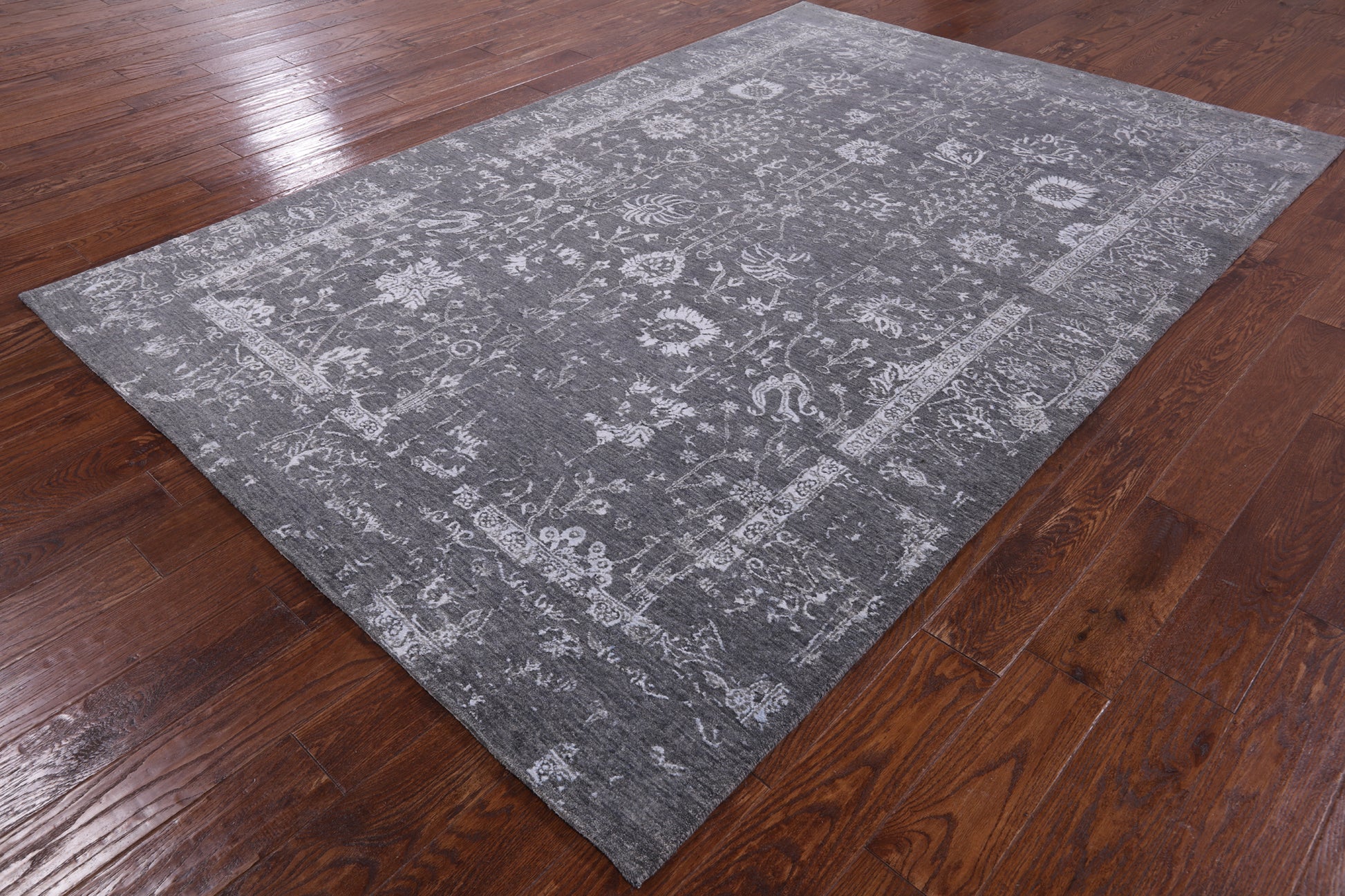 Grey Modern Handmade Wool & Silk Rug - 6' 1" X 9' 1" - Golden Nile
