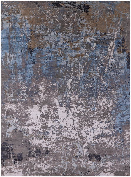 Modern Handmade Wool & Silk Rug - 9' 0" X 12' 3" - Golden Nile
