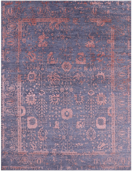 Grey Modern Hand Knotted Wool & Silk Rug - 8' 0" X 10' 5" - Golden Nile
