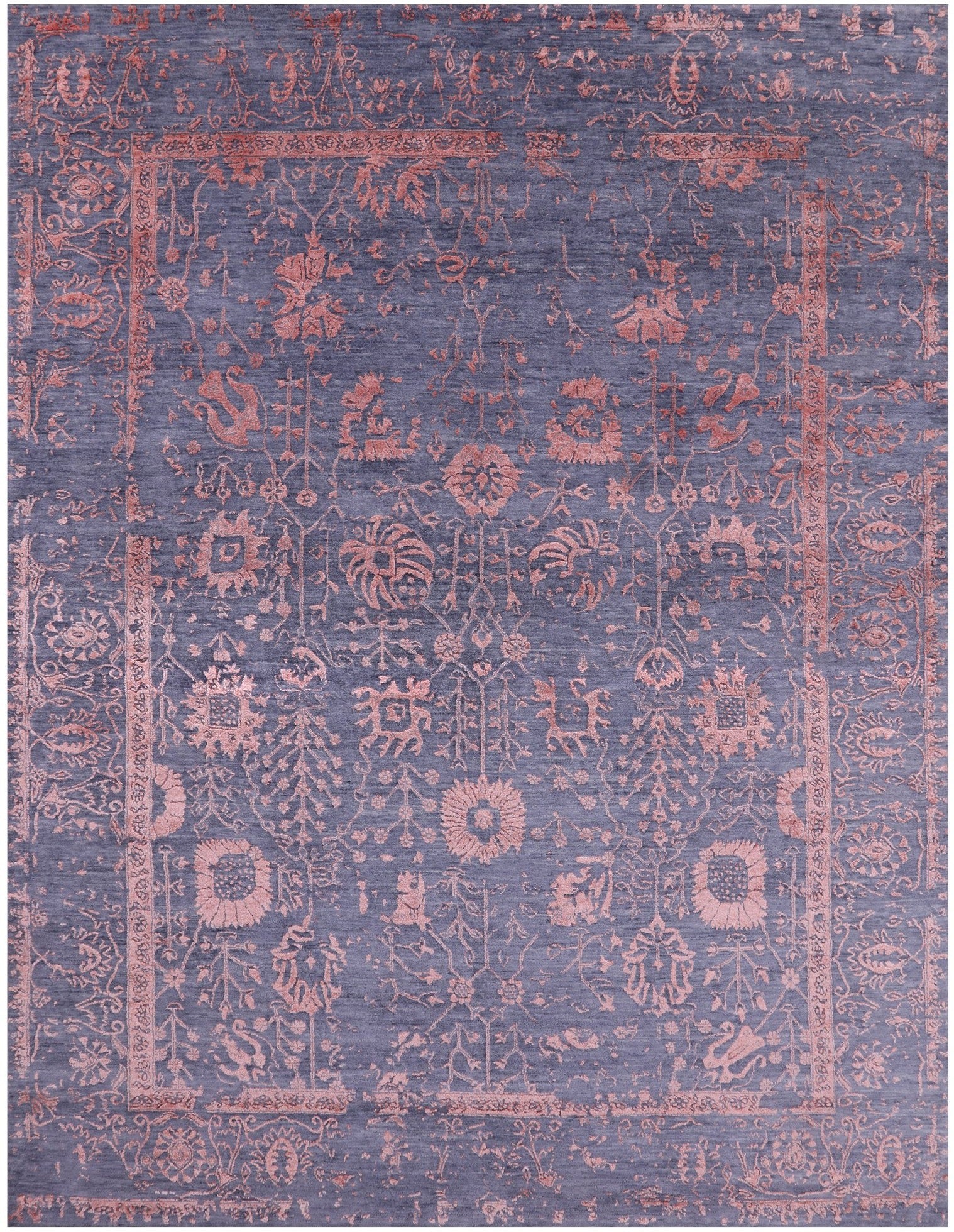 Grey Modern Hand Knotted Wool & Silk Rug - 8' 0" X 10' 5" - Golden Nile