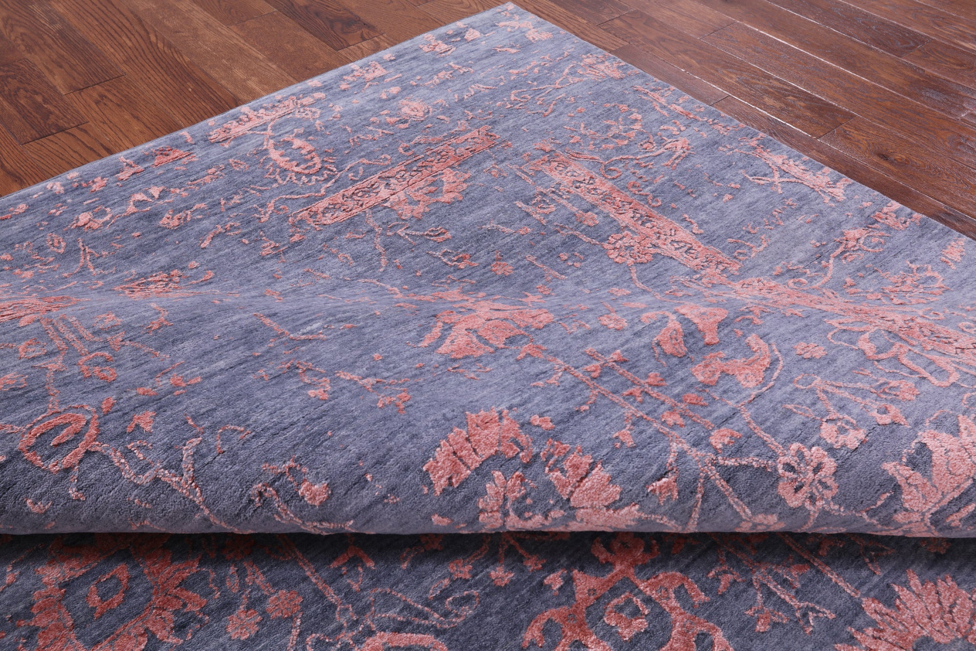 Grey Modern Hand Knotted Wool & Silk Rug - 8' 0" X 10' 5" - Golden Nile
