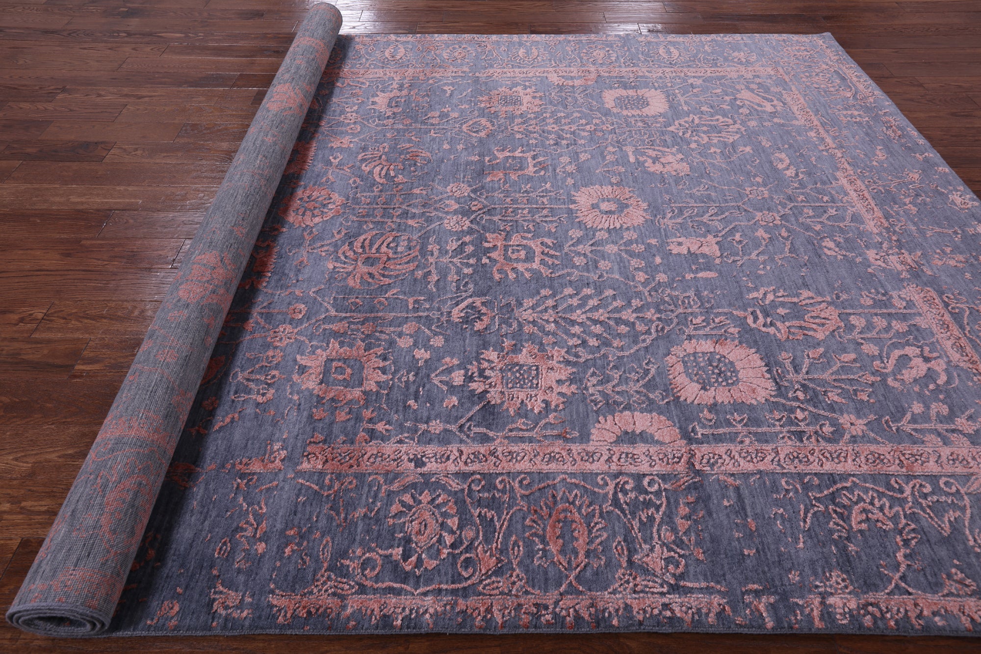 Grey Modern Hand Knotted Wool & Silk Rug - 8' 0" X 10' 5" - Golden Nile