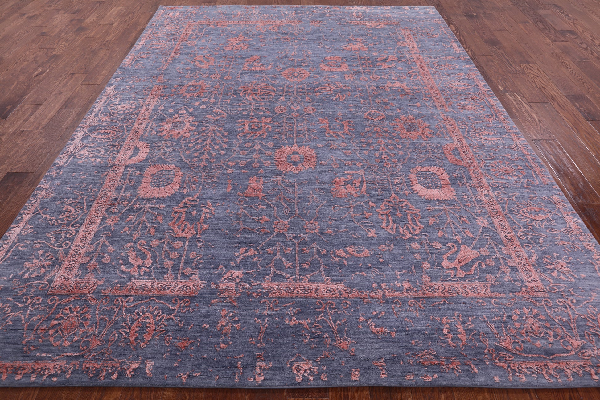 Grey Modern Hand Knotted Wool & Silk Rug - 8' 0" X 10' 5" - Golden Nile