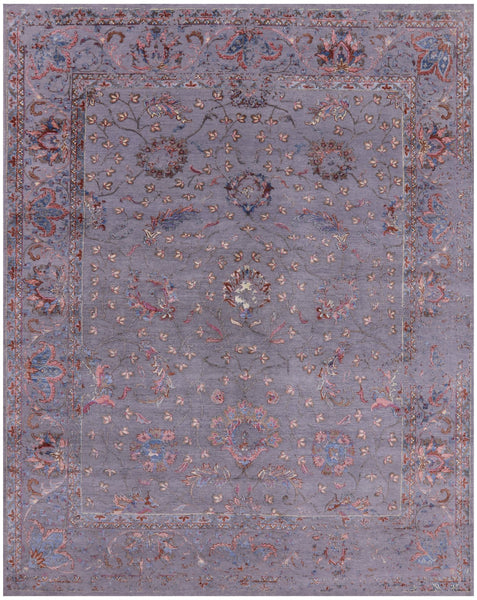Grey Modern Hand Knotted Wool & Silk Rug - 8' 0" X 10' 0" - Golden Nile