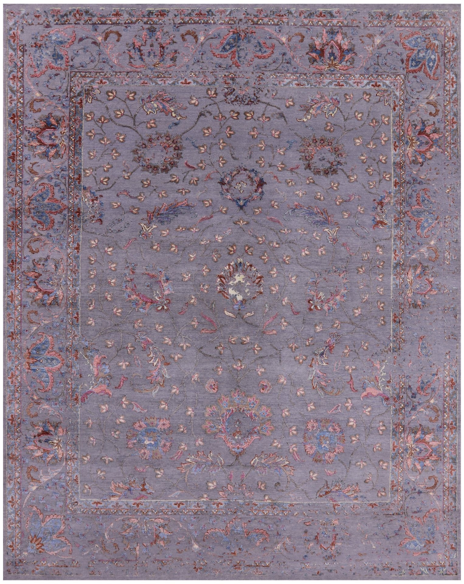 Grey Modern Hand Knotted Wool & Silk Rug - 8' 0" X 10' 0" - Golden Nile