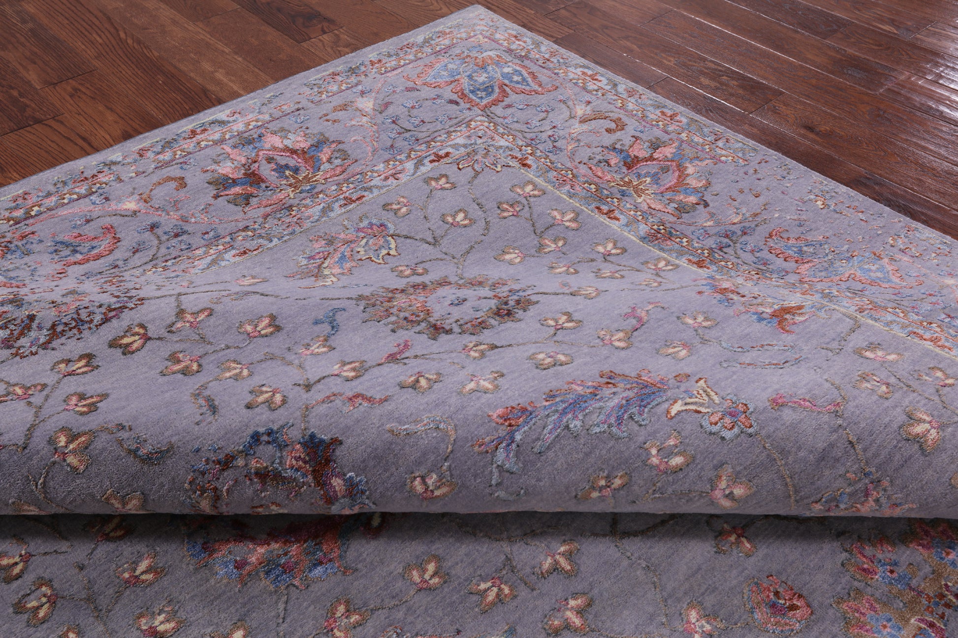 Grey Modern Hand Knotted Wool & Silk Rug - 8' 0" X 10' 0" - Golden Nile