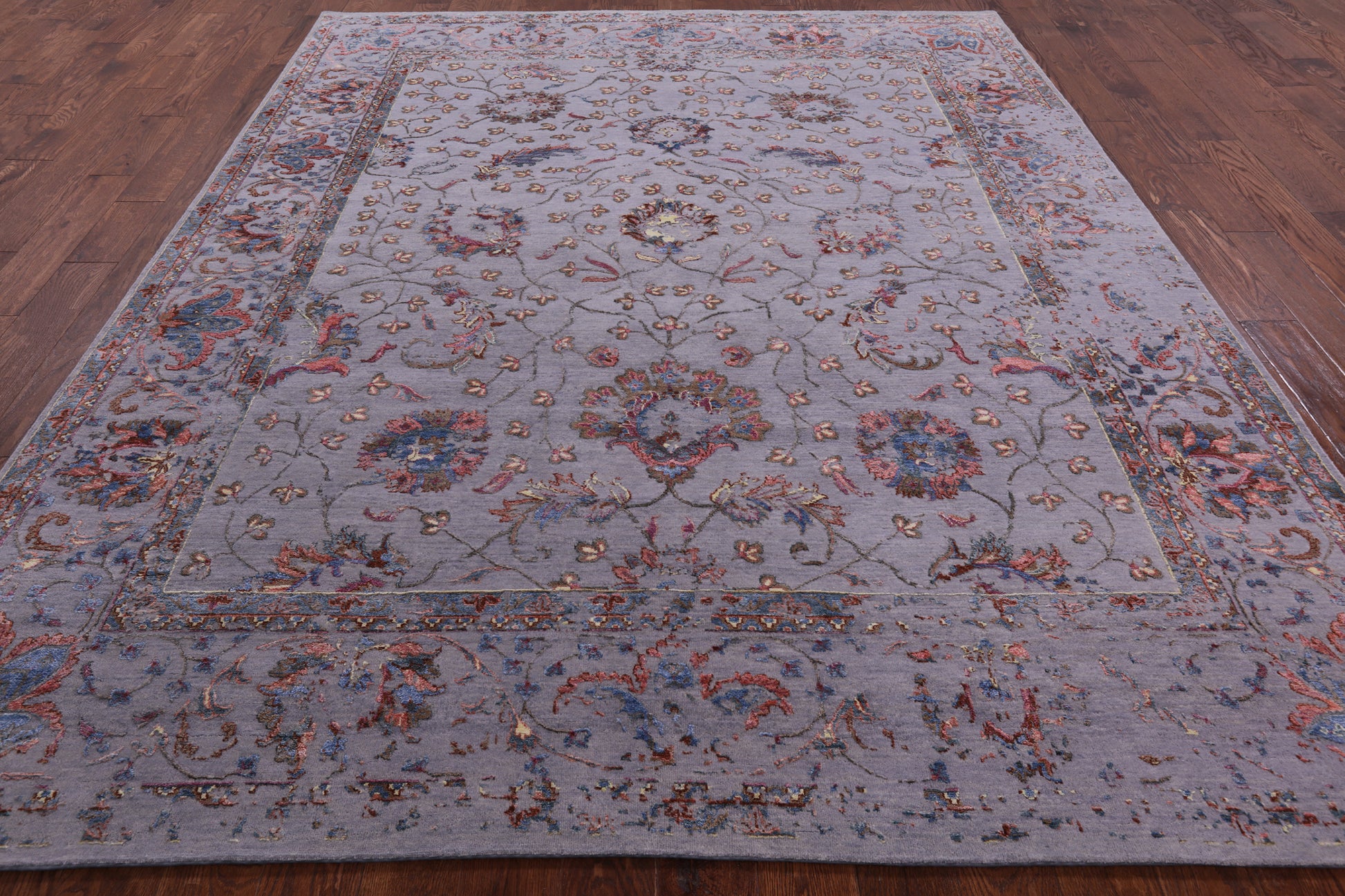 Grey Modern Hand Knotted Wool & Silk Rug - 8' 0" X 10' 0" - Golden Nile