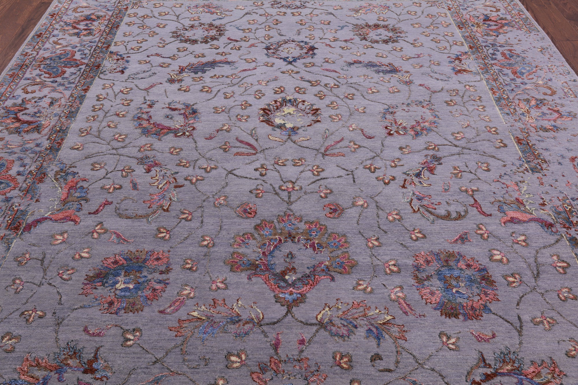 Grey Modern Hand Knotted Wool & Silk Rug - 8' 0" X 10' 0" - Golden Nile
