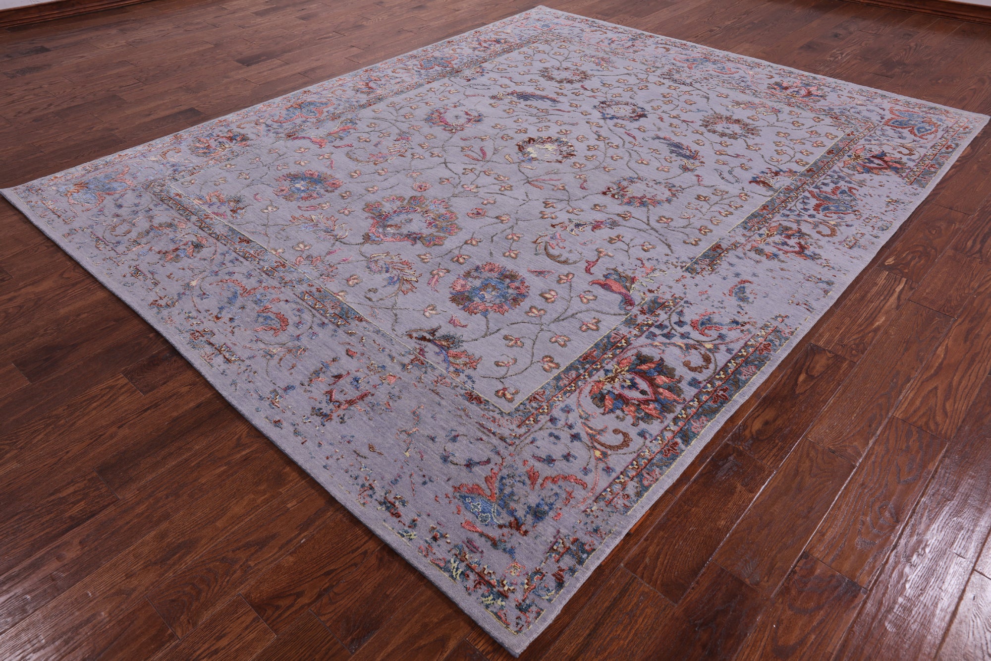 Grey Modern Hand Knotted Wool & Silk Rug - 8' 0" X 10' 0" - Golden Nile