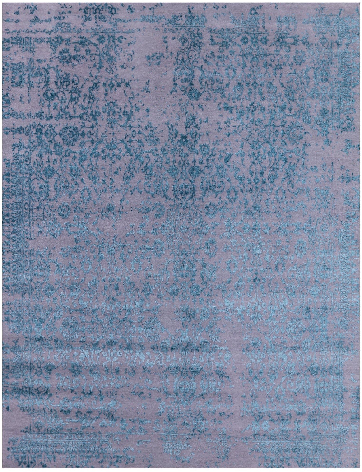 Grey Modern Hand Knotted Wool & Silk Rug - 8' 1" X 10' 2" - Golden Nile
