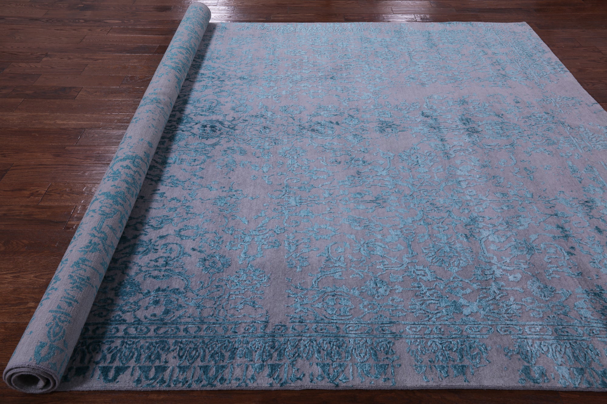 Grey Modern Hand Knotted Wool & Silk Rug - 8' 1" X 10' 2" - Golden Nile