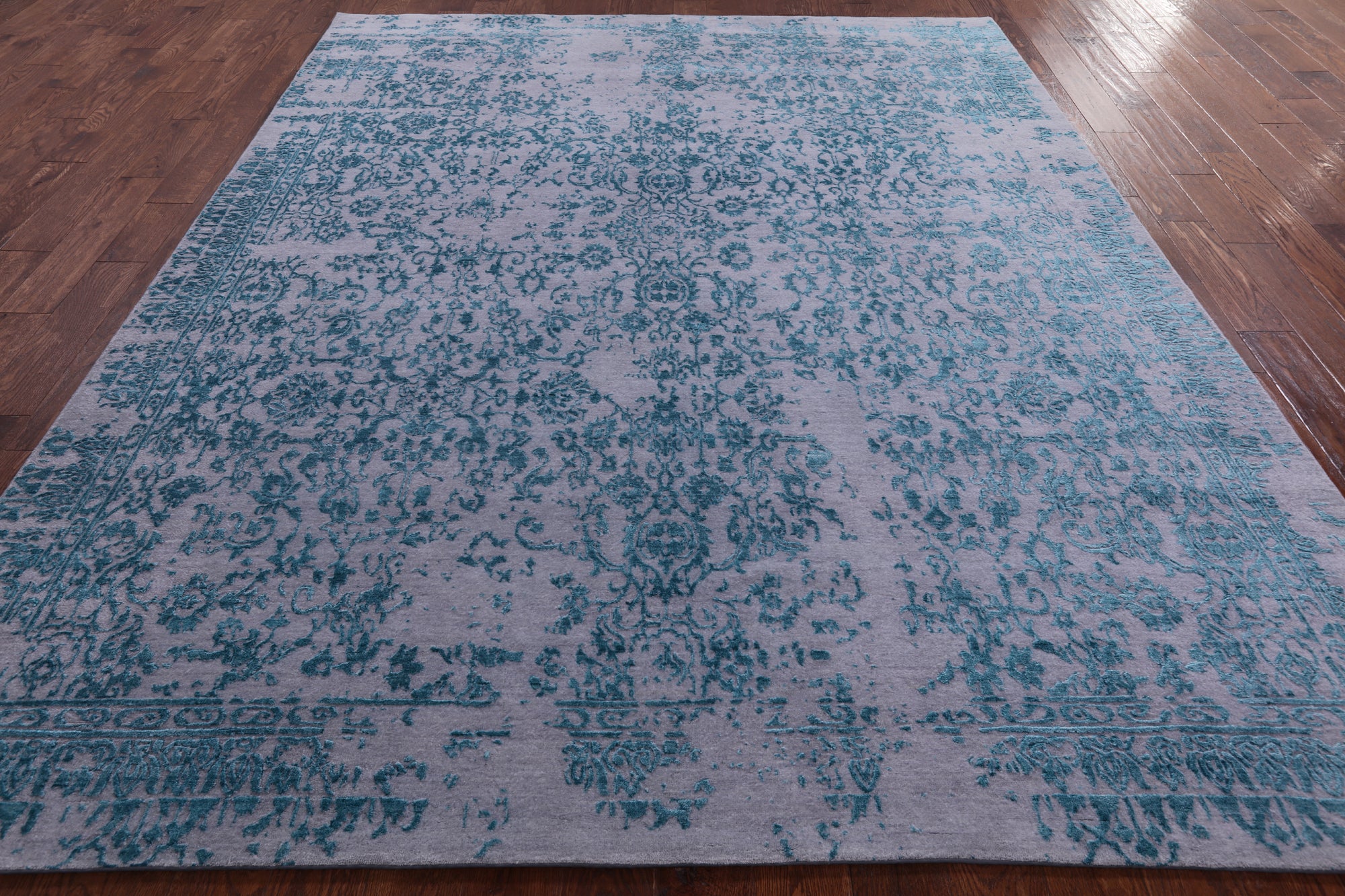 Grey Modern Hand Knotted Wool & Silk Rug - 8' 1" X 10' 2" - Golden Nile