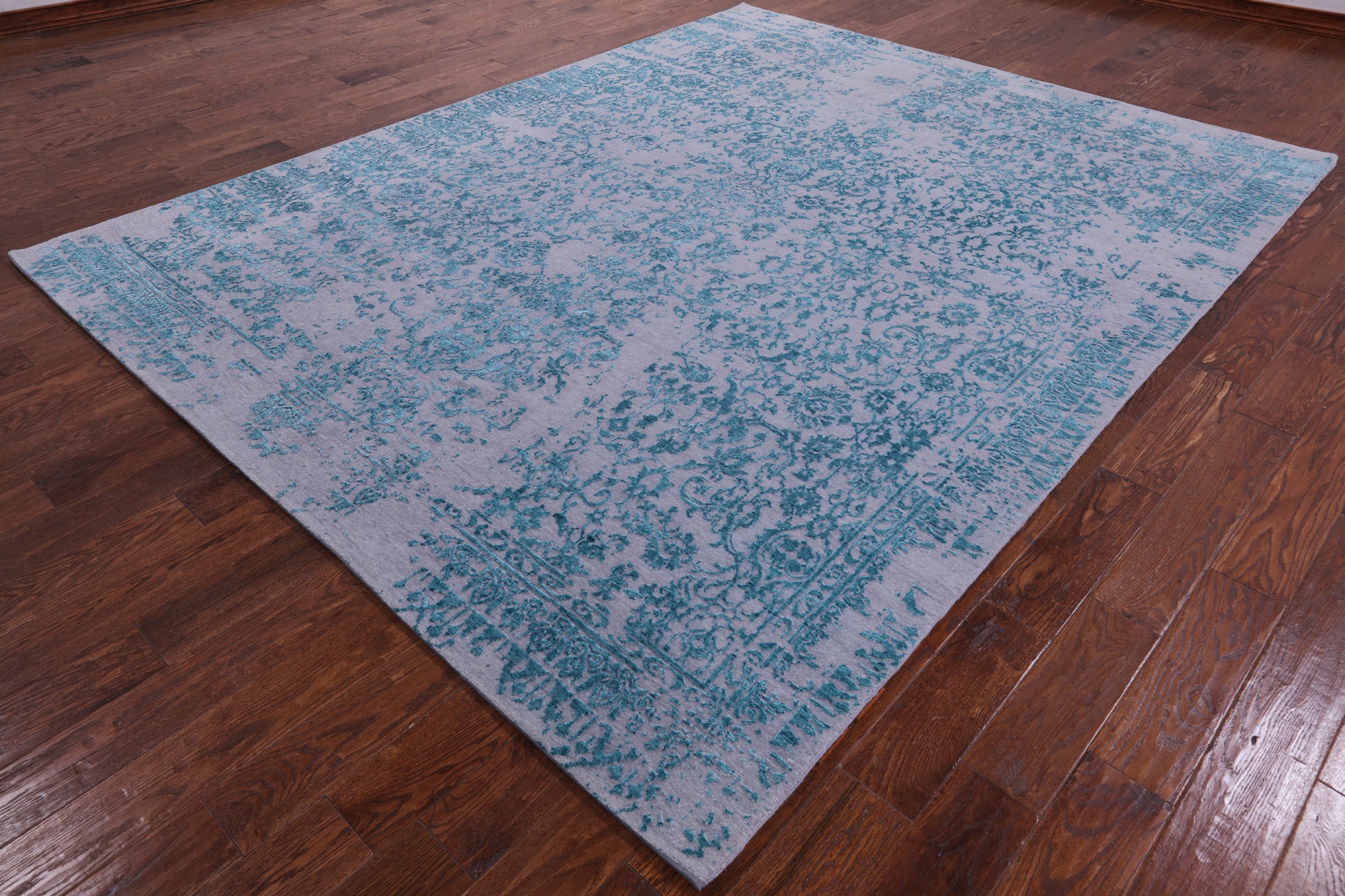 Grey Modern Hand Knotted Wool & Silk Rug - 8' 1" X 10' 2" - Golden Nile