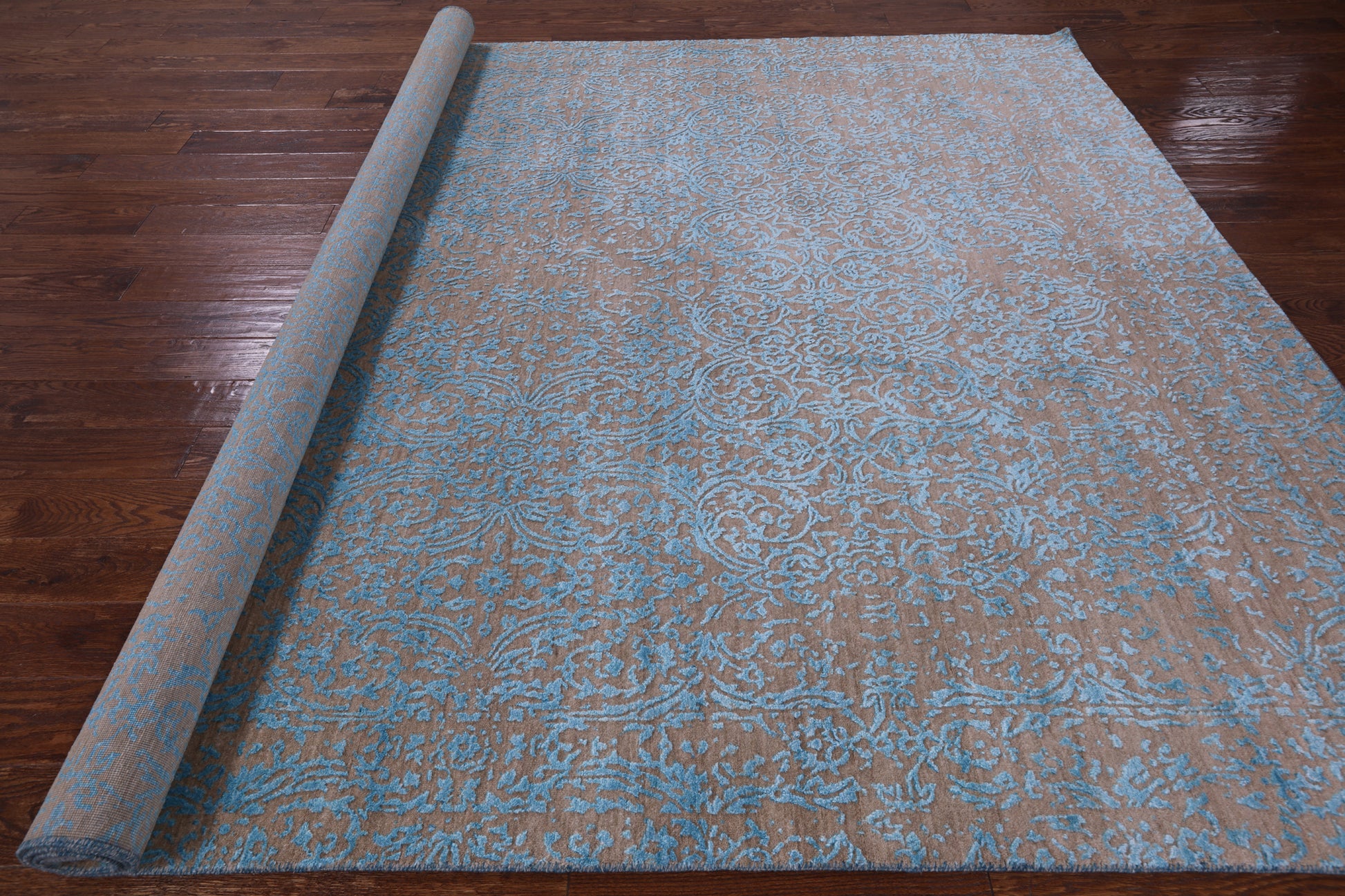Grey Modern Hand Knotted Wool & Silk Rug - 8' 2" X 10' 1" - Golden Nile